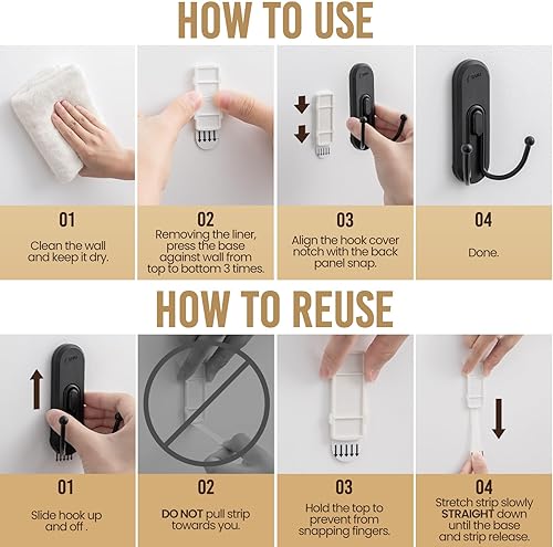 Miniatura 6 de TAILI Ganchos dobles adhesivos para colgar, 4 ganchos para abrigos y 6 tiras, resistente sin taladros, extraíble, colgador de pared grande