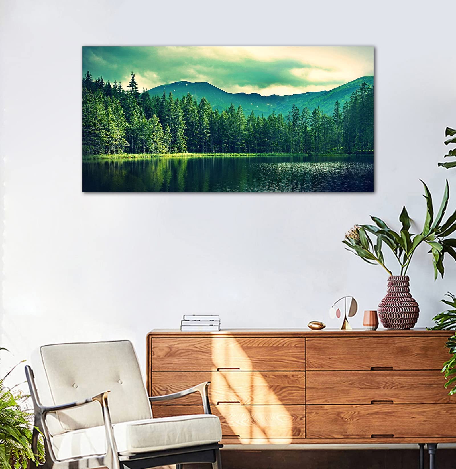 Amazon.co.jp: 自然のキャンバスウォールアート 緑の山の森の絵