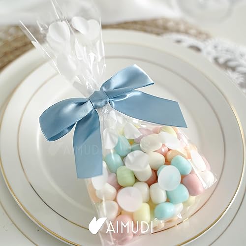 Vista 140 de AIMUDI Lazos giratorios para bolsas de golosinas de 3.5 pulgadas, lazos de satén azul turquesa para manualidades, lazos prefabricados con lazos Azul