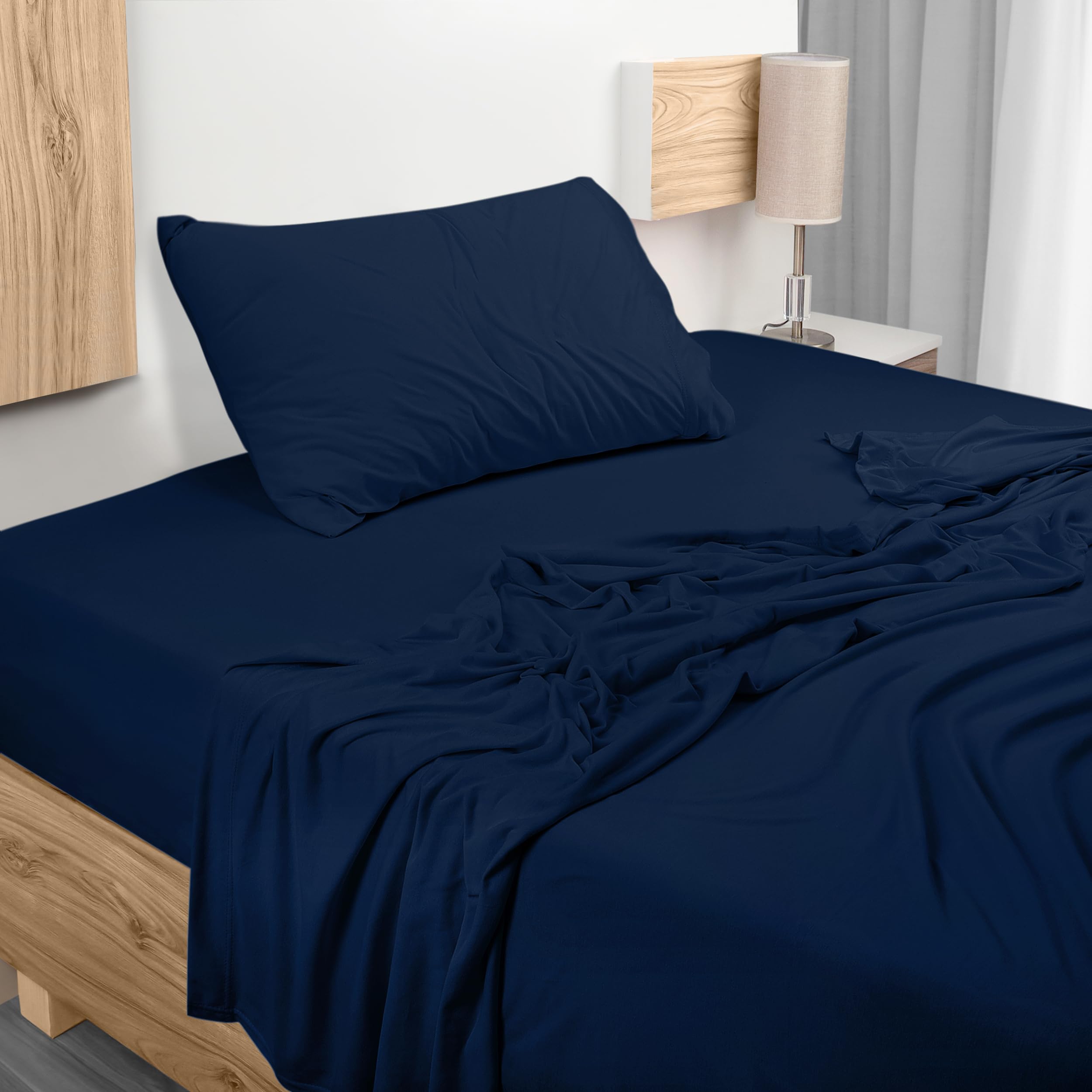 Utopia Bedding Twin Sheet Set - Jersey Knit Sheets 3 Piece – Cotton – Soft T-Shirt Stretchy Sheets (Twin, Navy)