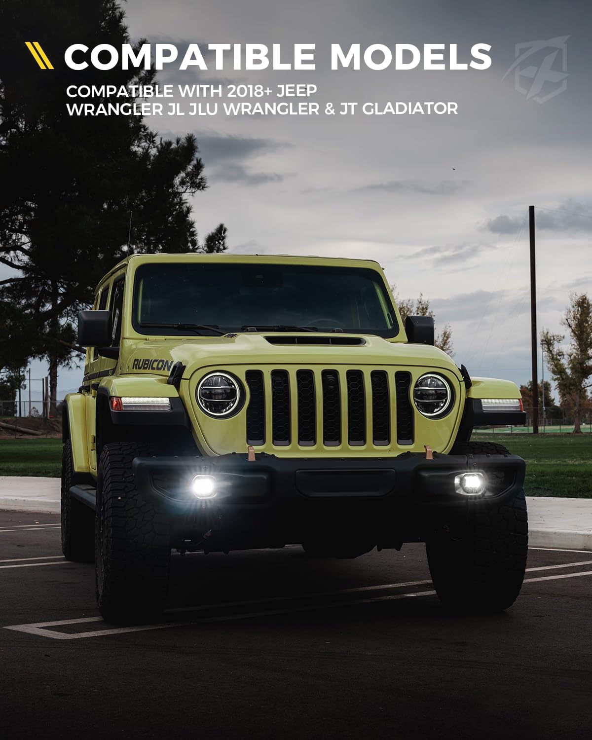 Xprite 300% Bright Fog Lights Compatible with 2018-2026 Jeep Wrangler JL JLU & 2020+ Gladiator JT, 60W LED FogLights Replacements, 2 Pair Mounting Brackets Included, DOT, 6500K, Plug N Play (White)