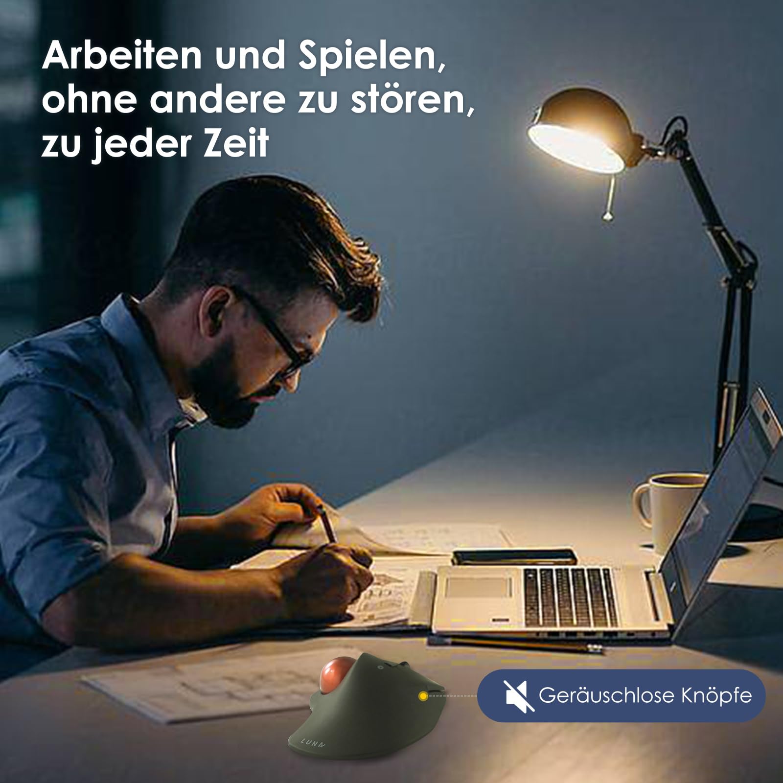 SANWA Trackball Maus mit Kabel, Leise Klik Programmierbar Taste, 600/800/1200/1600 DPI, Kabelgebundene ergonomische TrackBall, Kompatibel mit Winows, Mac, PC, Schwarz, GMATB39