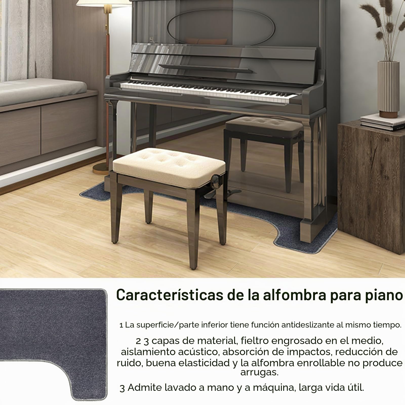 Alfombra Piano, Alfombra Aislante Acústica 160 x 70 cm Alfombrilla Antideslizante Alfombrilla Protectora para Suelo de Piano Alfombrilla Antivibración para Aislamiento Acústico, Gris