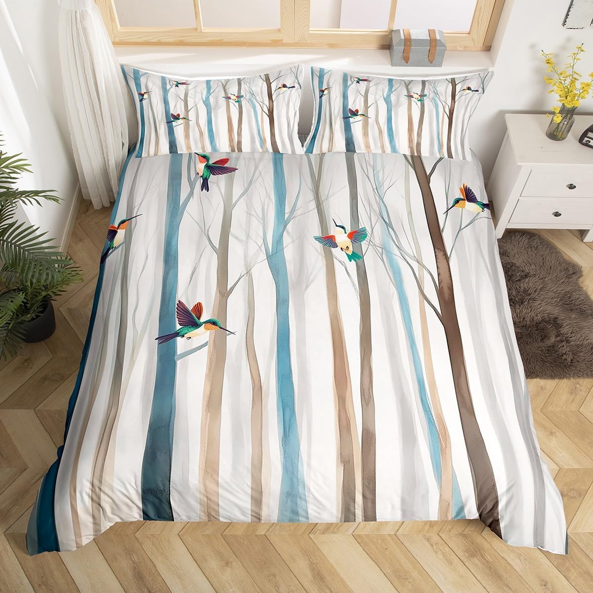 Parure de lit 200x200 forêt en microfibre avec housse de couette et taies d'oreiller