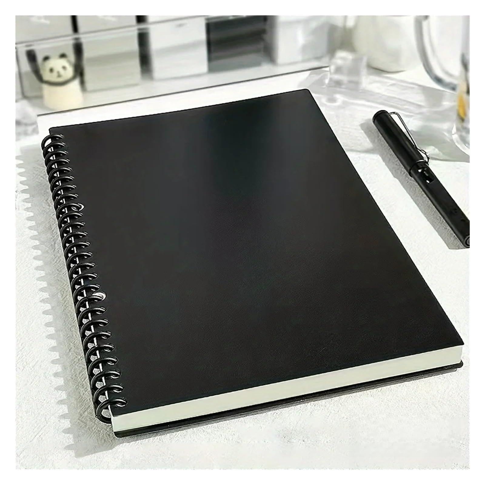 Cuaderno Espiral Libreta A5B5 con espiral personalizable de color sólido, libreta gruesa, libreta retro de hojas sueltas, cubierta impermeable(Black,B5)