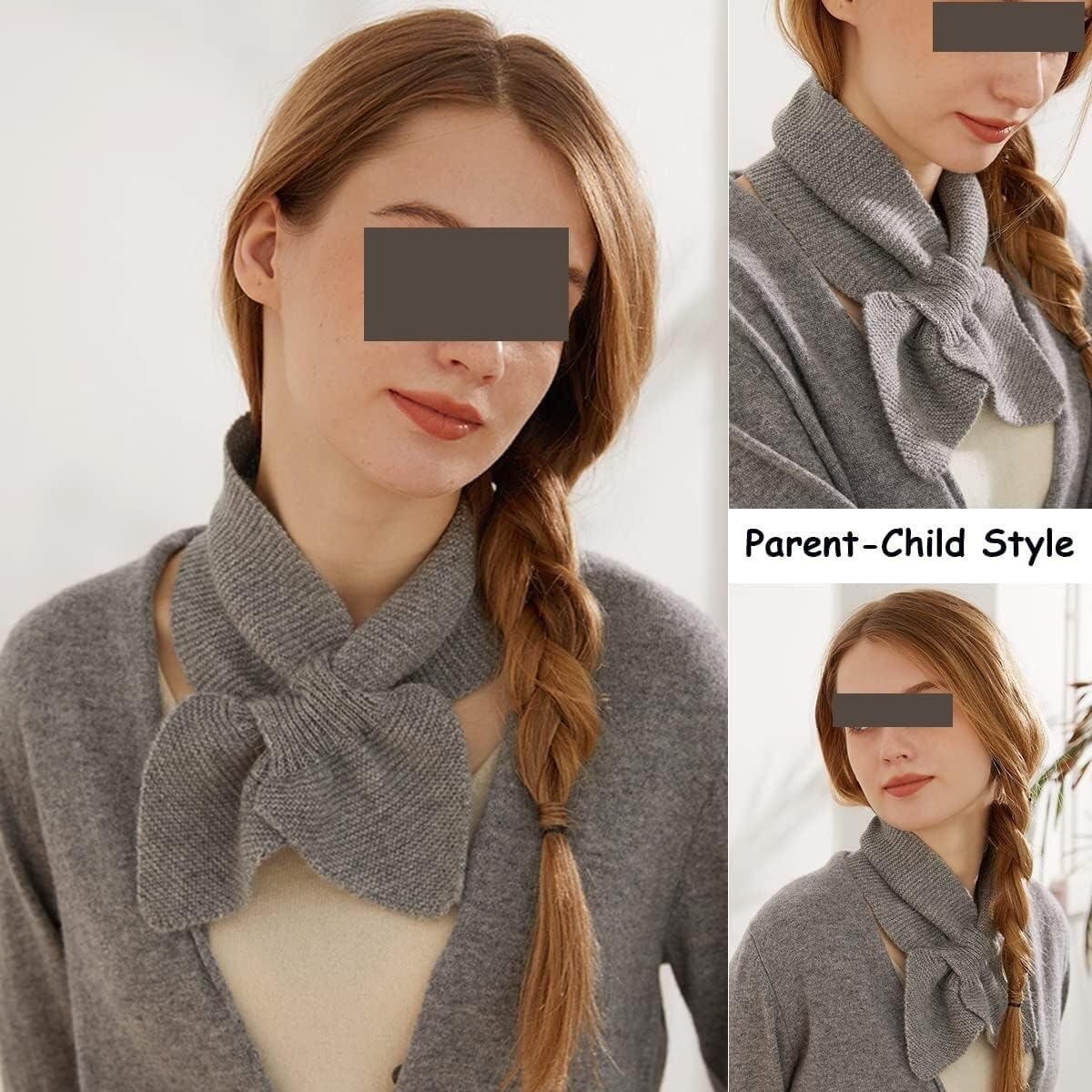 Écharpes Longues d'hiver, Écharpe à col Chaud de Couleur Unie, écharpes en Tricot à col croisé d'hiver, Section Parent-Enfant(Grey)