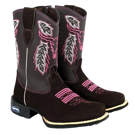 Bota Infantil Feminina Texana Bordada Com Zíper Lateral