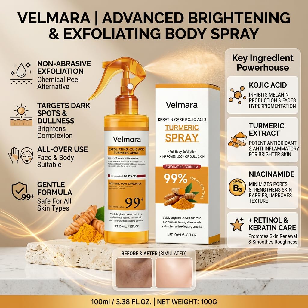 Exfoliating Turmeric Spray, 2026 New Turmeric Exfoliating Spray with Retinol, Glutathione, Niacinamide, Brightens Skin, Suitable for Korean Skincare All Skin Types (1)