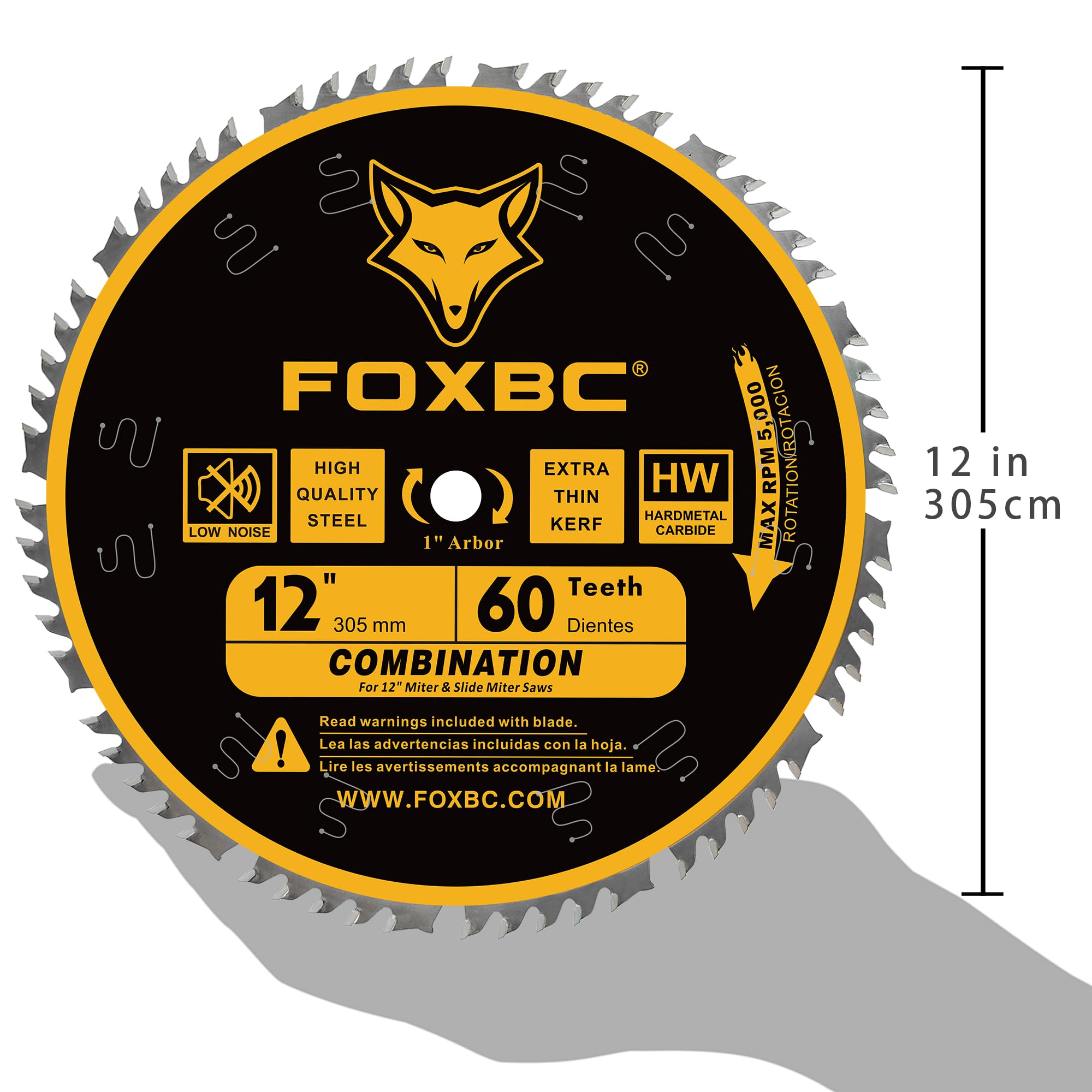 FOXBC 12" Miter Saw Blade - 60 Tooth Carbide -4