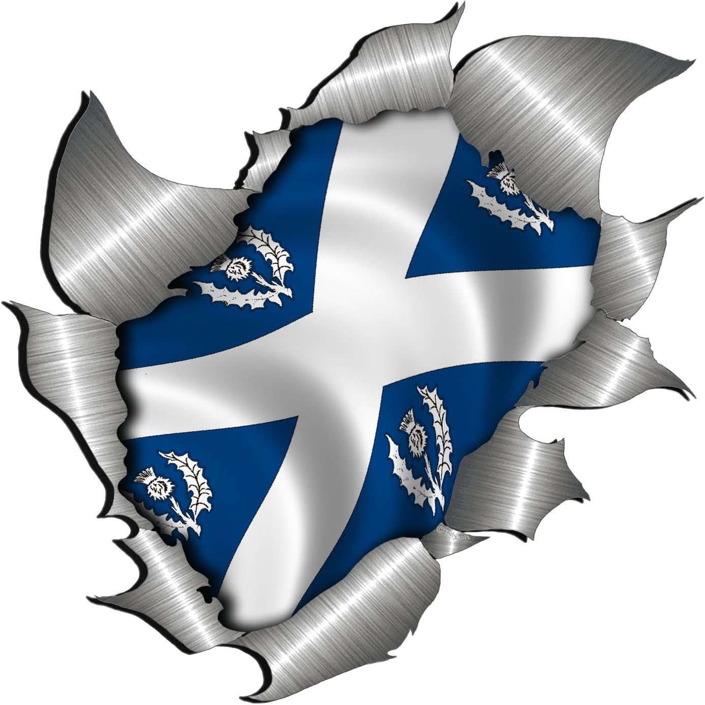 Extra Large size St Andrews Thistle Flag Metal Rip Open Sticker