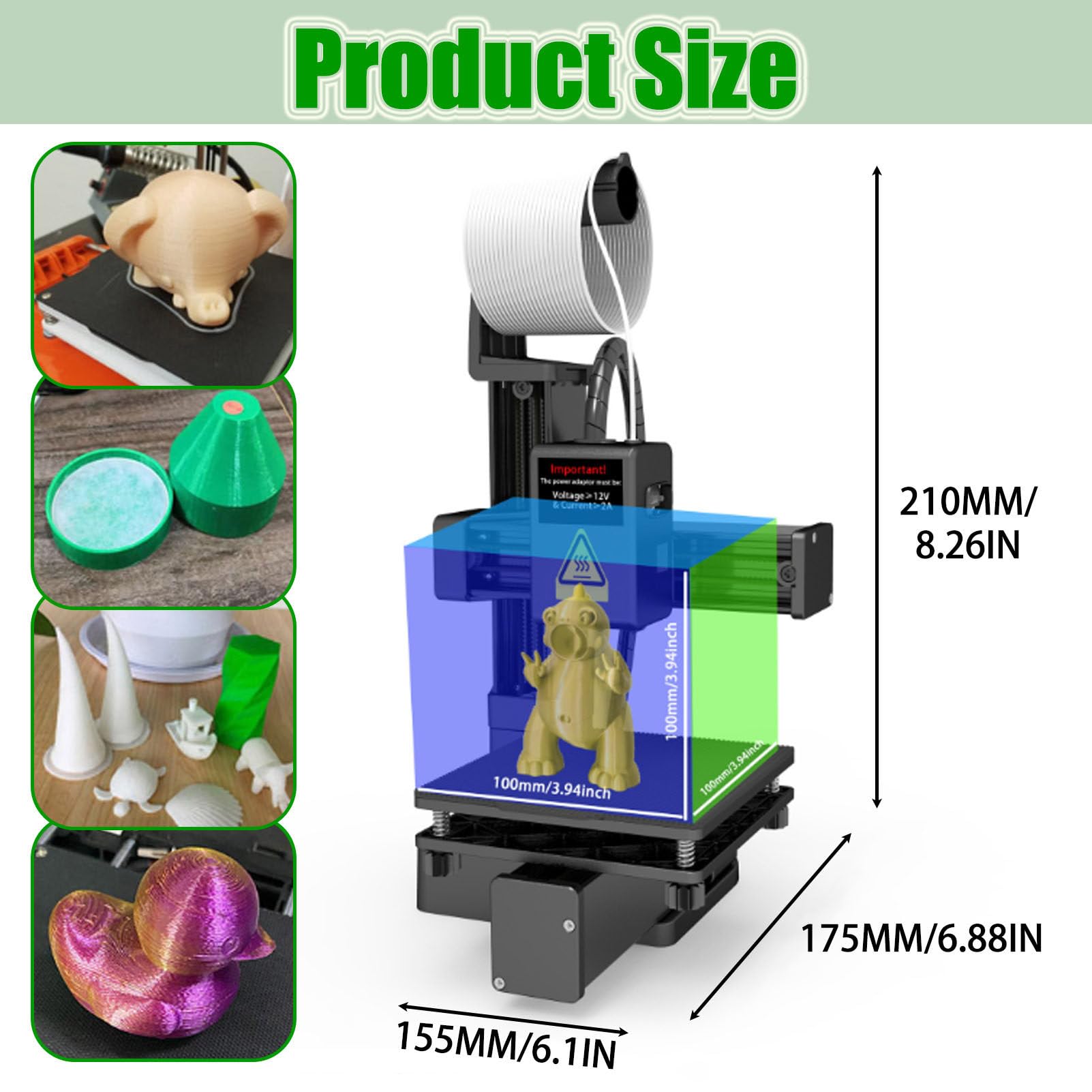 Stampante 3D per Principianti, Stampante 3D FDM Ad Alta velocità con Volume di Costruzione 100x100x100 mm, Stampa di Precisione per Uso Domestico E Didattico White
