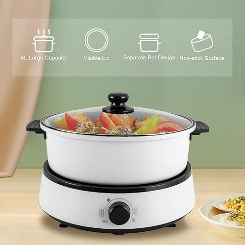 Miniatura 2 de Olla caliente eléctrica con cocina de inducción, sartén eléctrica antiadherente, olla eléctrica para quemador de cocina con olla Shabu Shabu