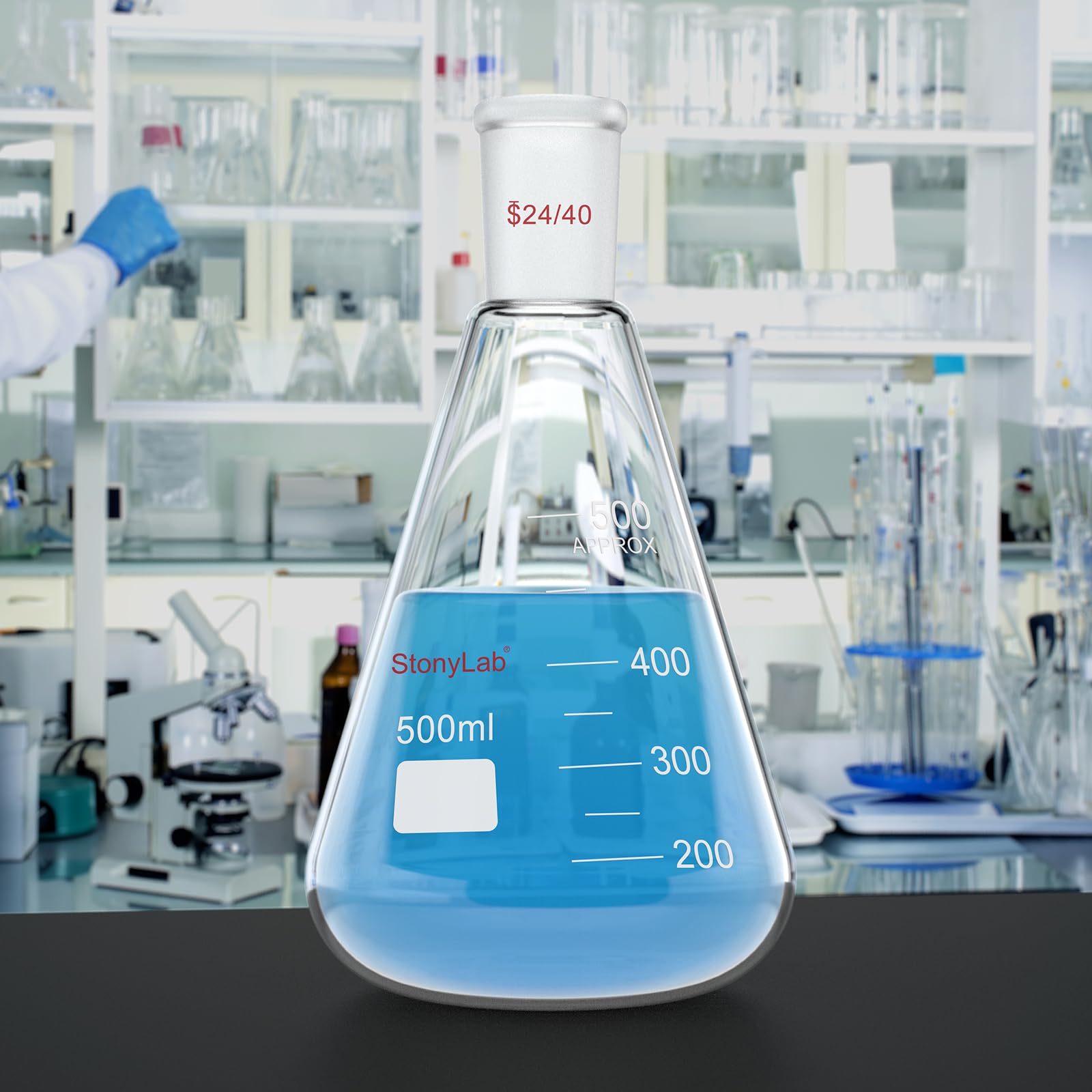 stonylab 24/40 Erlenmeyerkolben aus Glas, Borosilikatglas Schwere Wand Flasche, Labor Kolben Erlenmeyer Flask mit 24/40 Standard-Kegelgelenk - 500ml