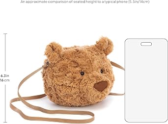 Jellycat Bartholomew Bear Plush Bag, 7 inches - Crossbody and Shoulder Purse - Fun and Unique Handbag