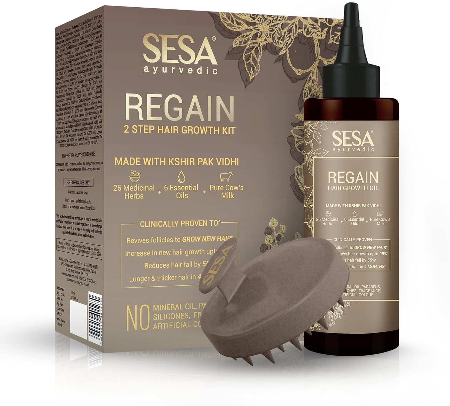 SESA Ayurvedic Rephase 2 Step Hair Oil Growth Kit With 26 Herbs And 6 Essential Oils Promotes Hair Growth Reduces Hair Fall With Massager Natural Hair Oil For Women And Men, 100 Ml or 3.38 oz