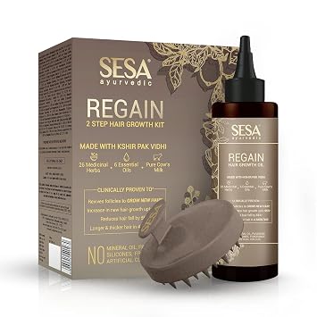 SESA Ayurvedic Rephase 2 Step Hair Oil Growth Kit With 26 Herbs And 6 Essential Oils Promotes Hair Growth Reduces Hair Fall With Massager Natural Hair Oil For Women And Men, 100 Ml or 3.38 oz
