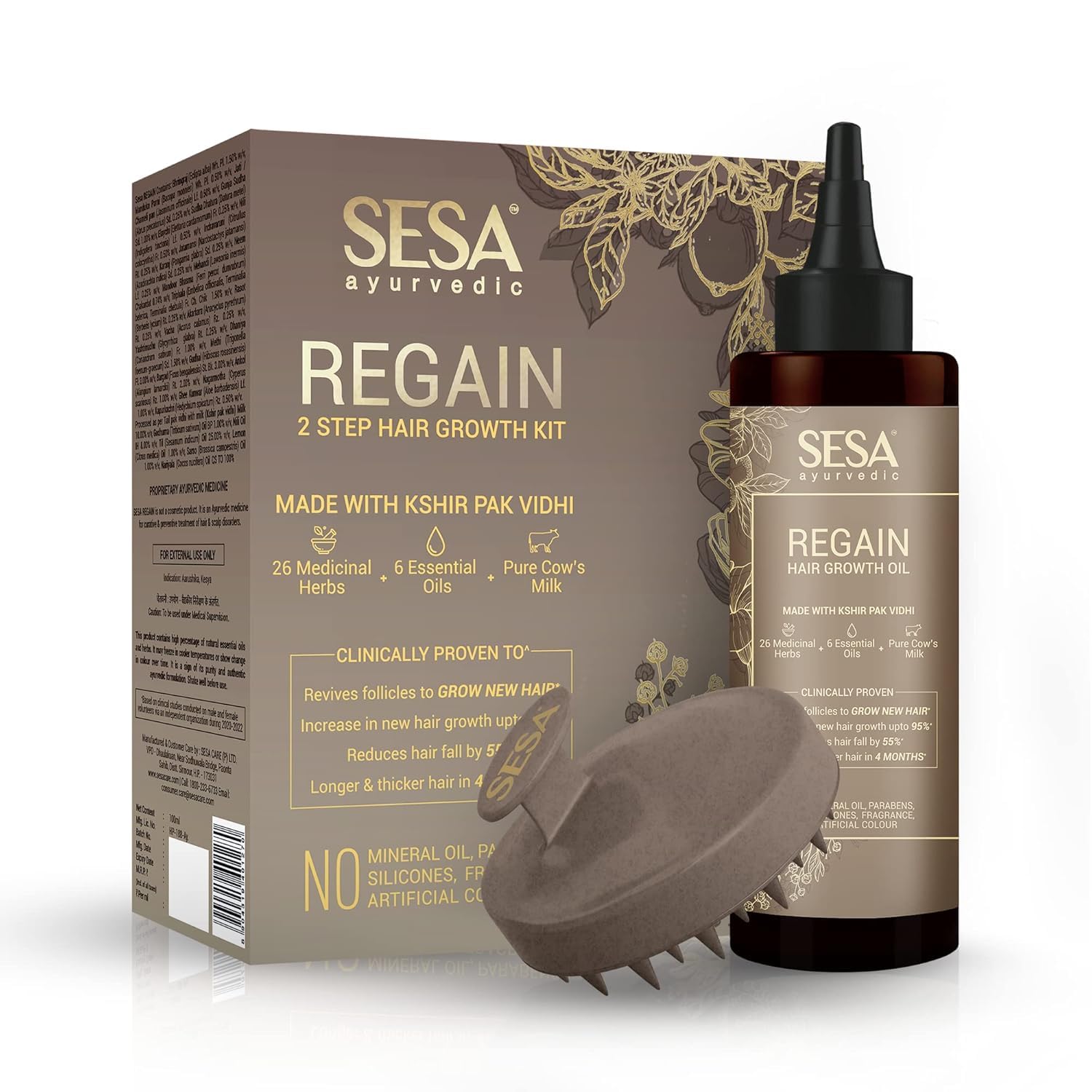 SESA Ayurvedic Rephase 2 Step Hair Oil Growth Kit With 26 Herbs And 6 Essential Oils Promotes Hair Growth Reduces Hair Fall With Massager Natural Hair Oil For Women And Men, 100 Ml or 3.38 oz