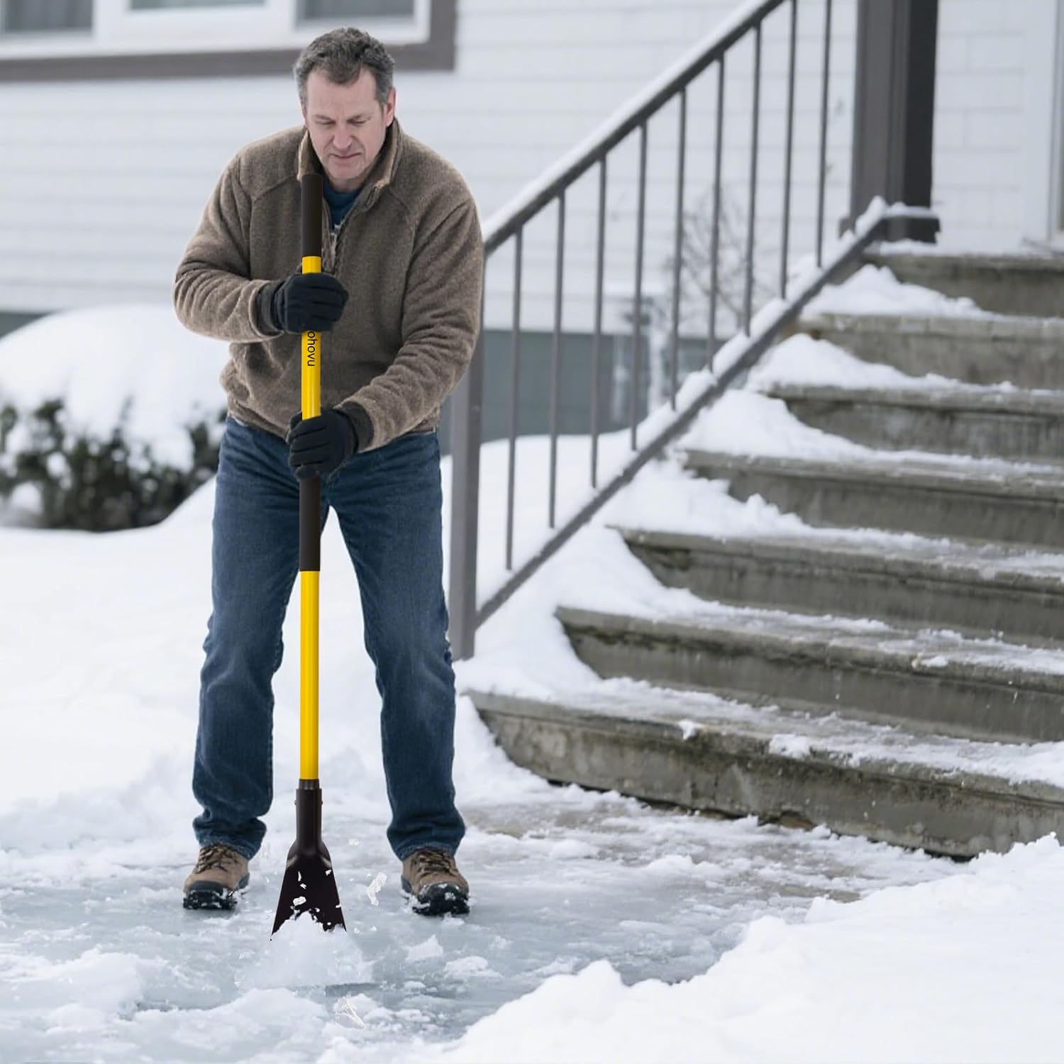 Nohovu Snow Shovel for Driveway Ice Removal, Heavy Duty Ice Scraper with Fiberglass Handle, 56 Inches