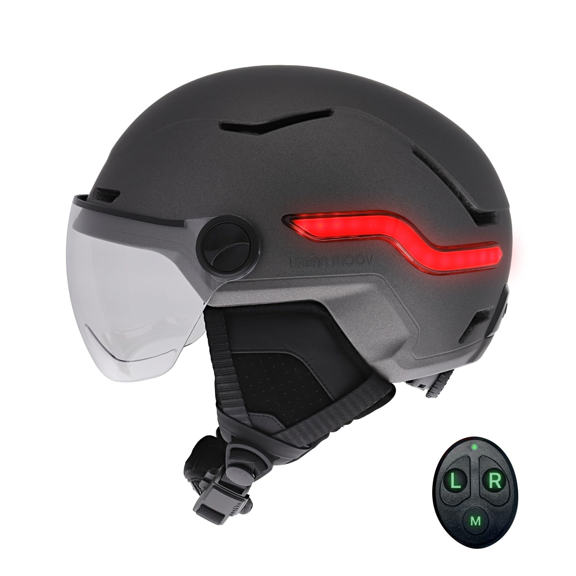 T'nB - Vizion Fahrrad- und E-Scooter-Helm für Damen und Herren, vernetzte LEDs, ferngesteuerte Blinker, UV-Schutzvisier, USB-C-Akku, Größe M (Kopfumfang 55–58 cm) - Schwarz