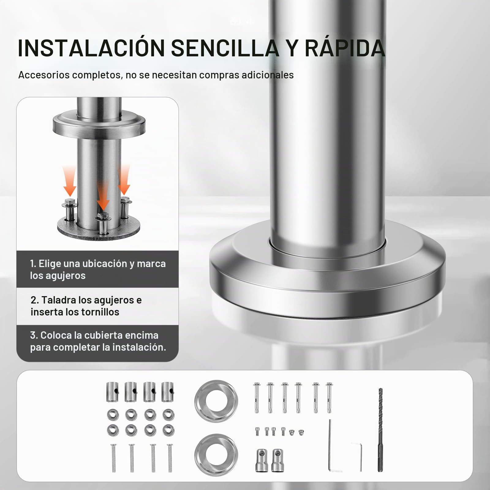 VEVOR Pasamanos de Escalera 80 cm Barandilla de Escalera para Escalones Exteriores de Acero Inoxidable 2 Travesaños con Kit de Instalación Barra de Agarre para Personas Mayores, Porche, Patio