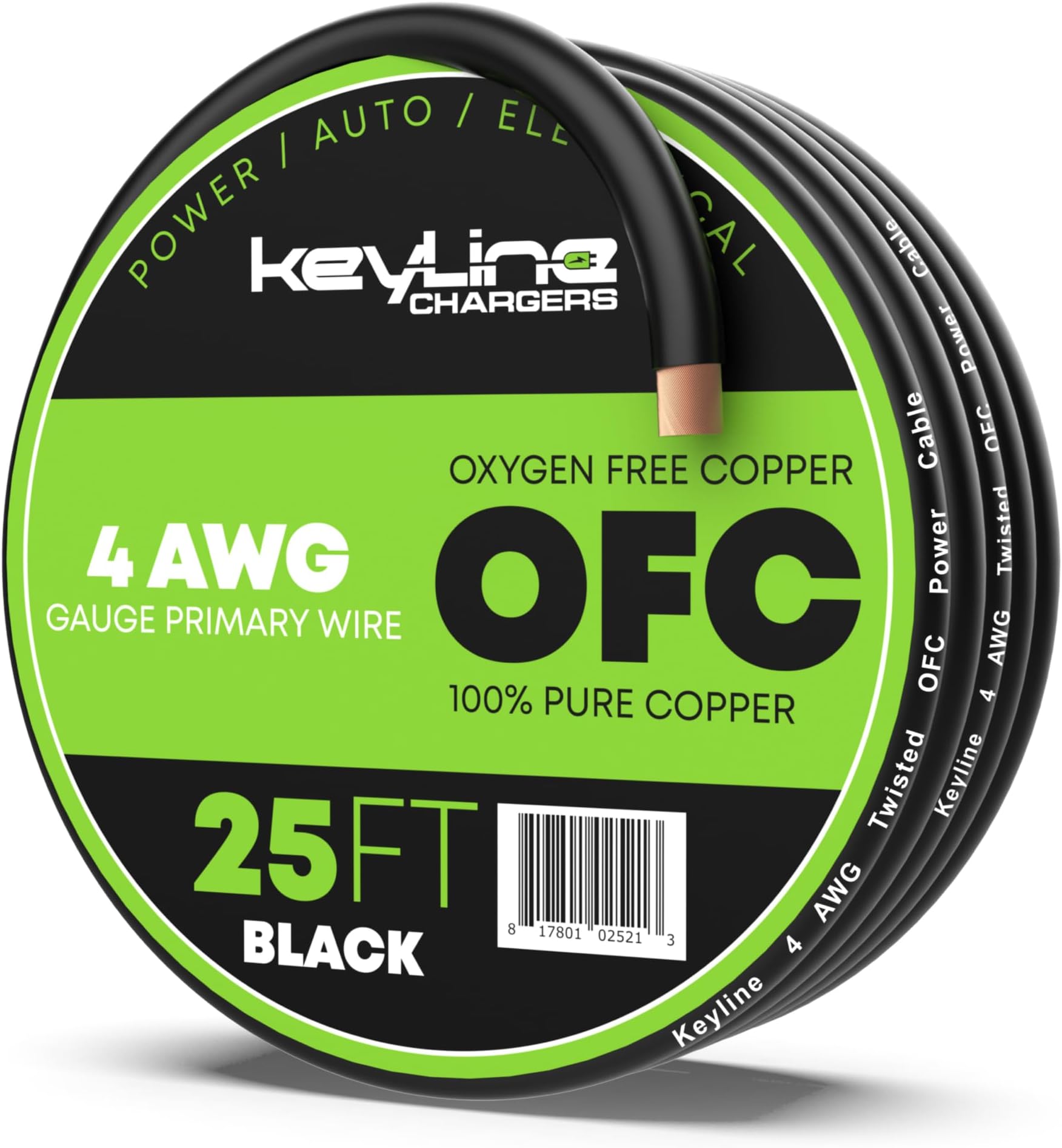 4 AWG Gauge Wire (25ft) Black Oxygen Free Copper (OFC