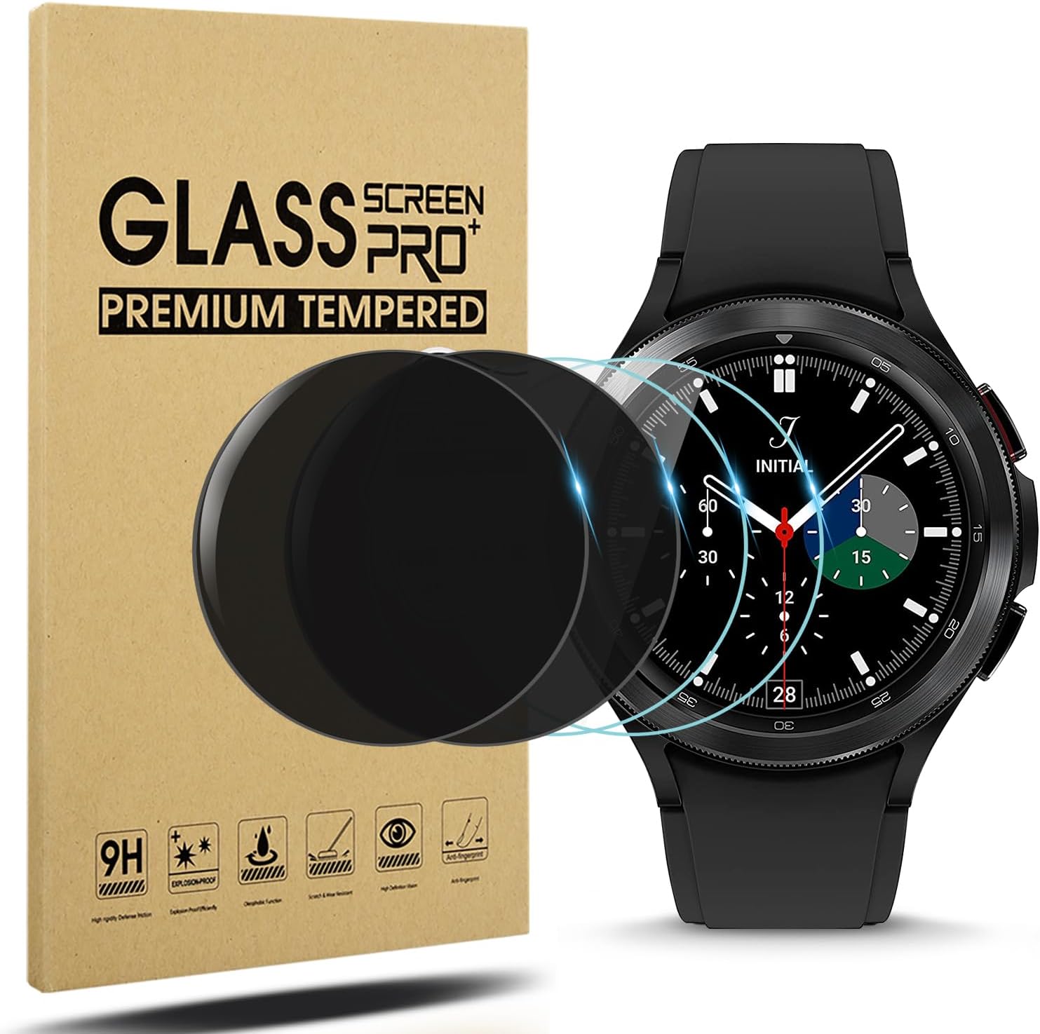 Suoman 2+2-Pack for Samsung Galaxy Watch 4 Classic 46mm Screen Protector, Privacy and High-Definition Combination, [Anti-Scratch] Ultra-Thin Tempered Glass Screen Protective Film