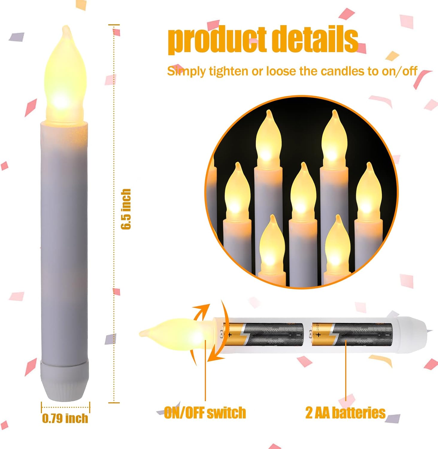 24 Pcs Flameless LED Taper Candles for Christmas Tree, 6.5" Battery Operated Floating Candles LED Candles Handheld Flickering Flame Candlesticks with Rubber Ring for Wedding Xmas Decor