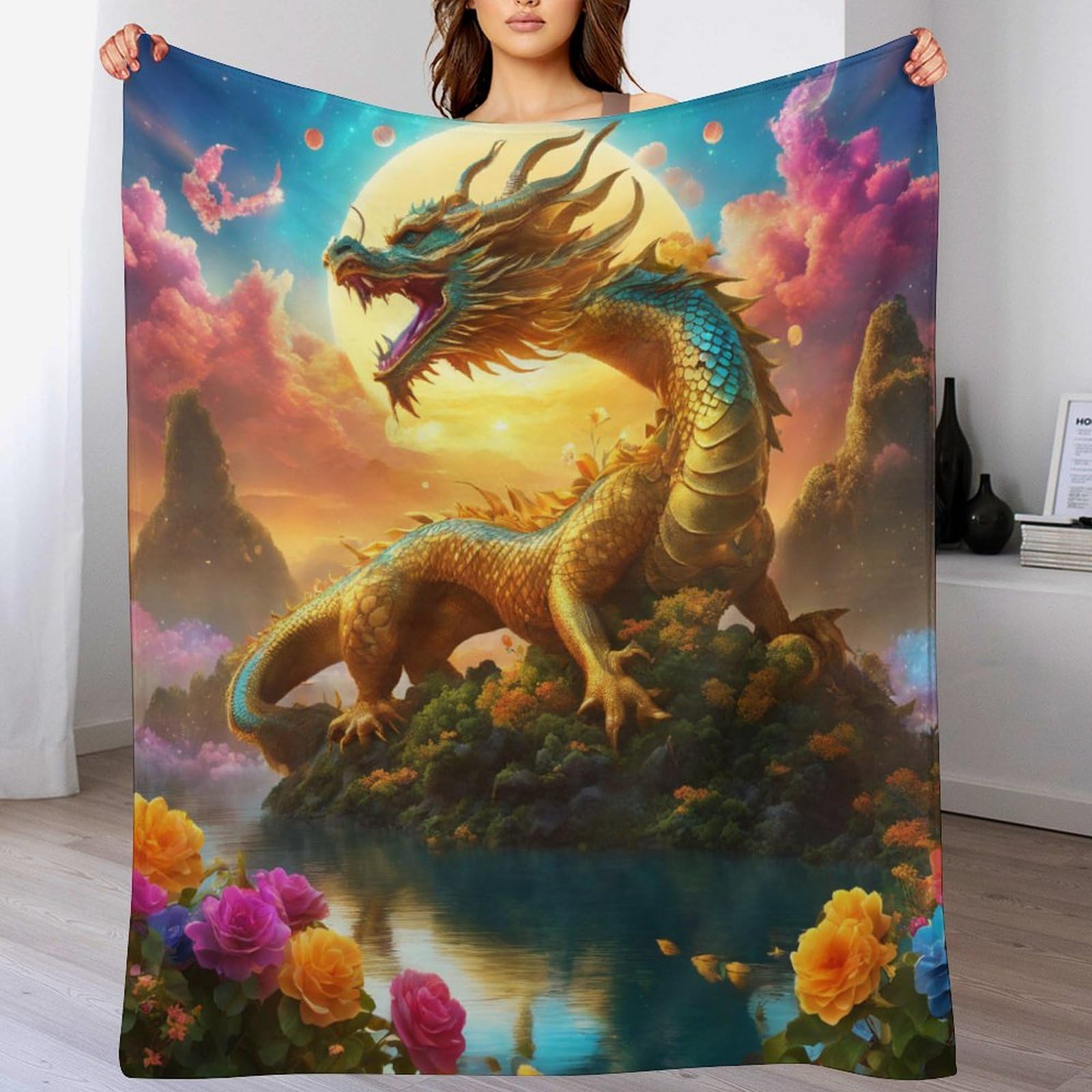 Couverture dragon en polaire flannel 130x180 cm pour canapé