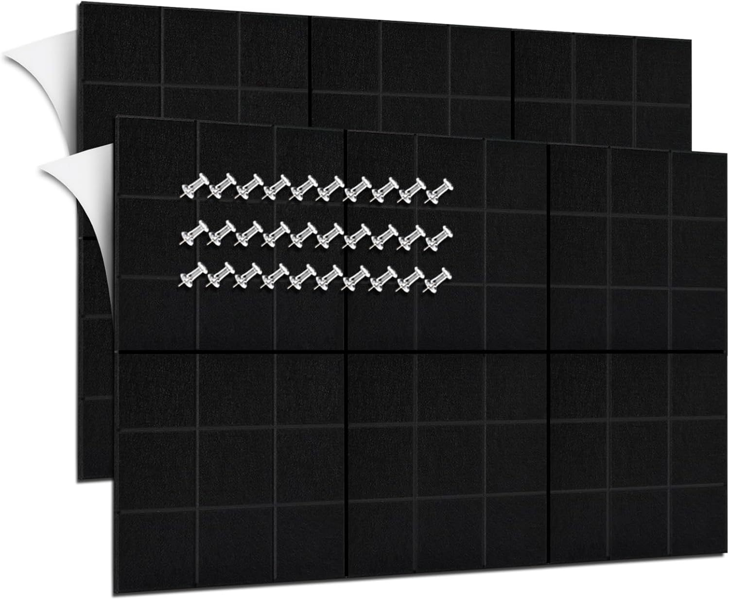 BXI Felt Bulletin Board - 36 X 48 X 3/8 Inches Self-Adhesive Poster Cork Board with 30 Push Pins, 12 Pcs Thick Pin Tiles Display Vision Board, Photo Picture Panels for Home Office Classroom Walls