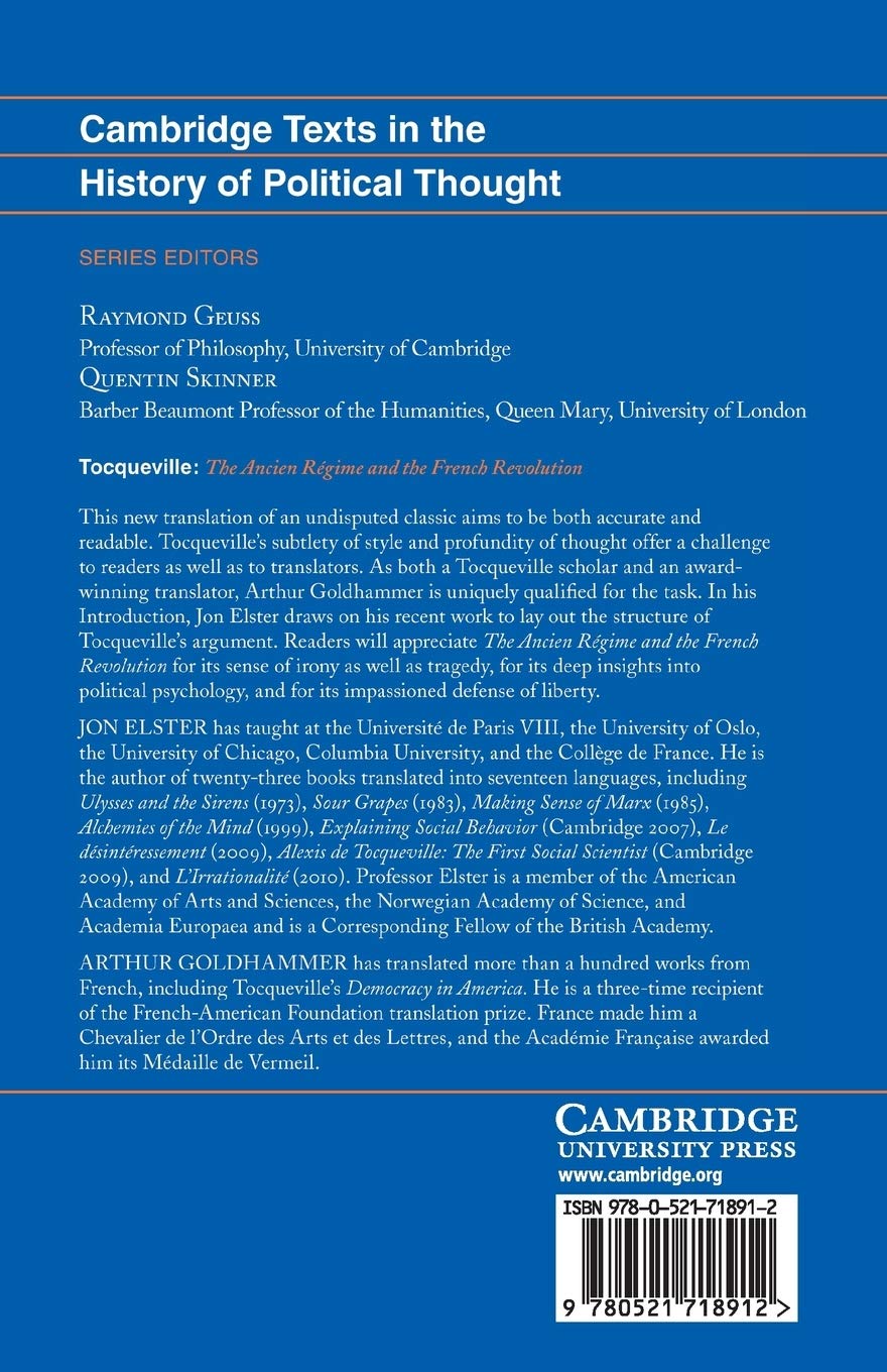Tocqueville: The Ancien Régime and the French Revolution (Cambridge Texts in the History of Political Thought)      1st Edition