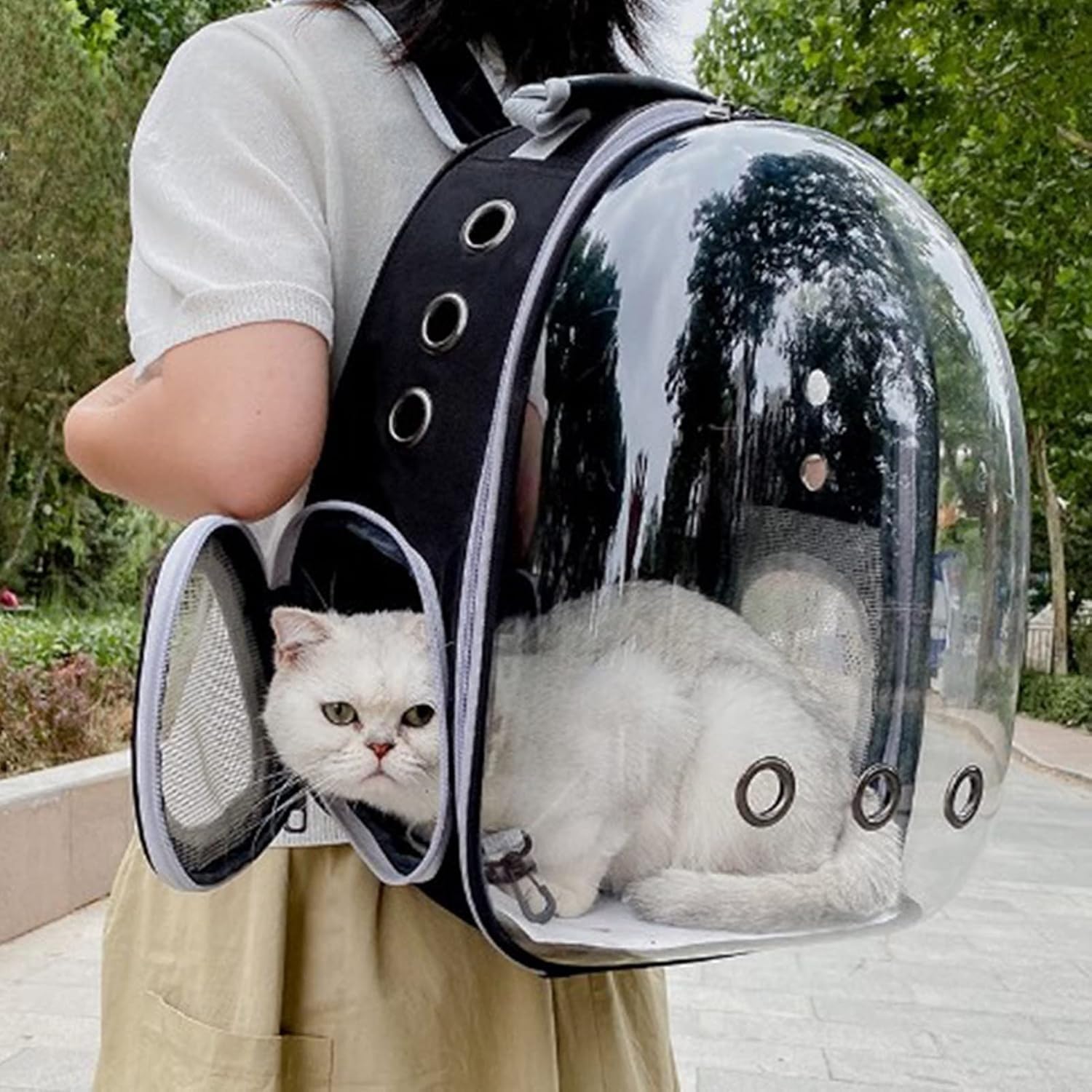 Cat Carrier Backpack Space Capsule Pet Carrier with Transparent Bubble Window, Breathable Mesh & Padded Straps Hard-Shell Travel Backpack for Small Cats, Puppies & Dogs Hands-Free Hiking, Walking