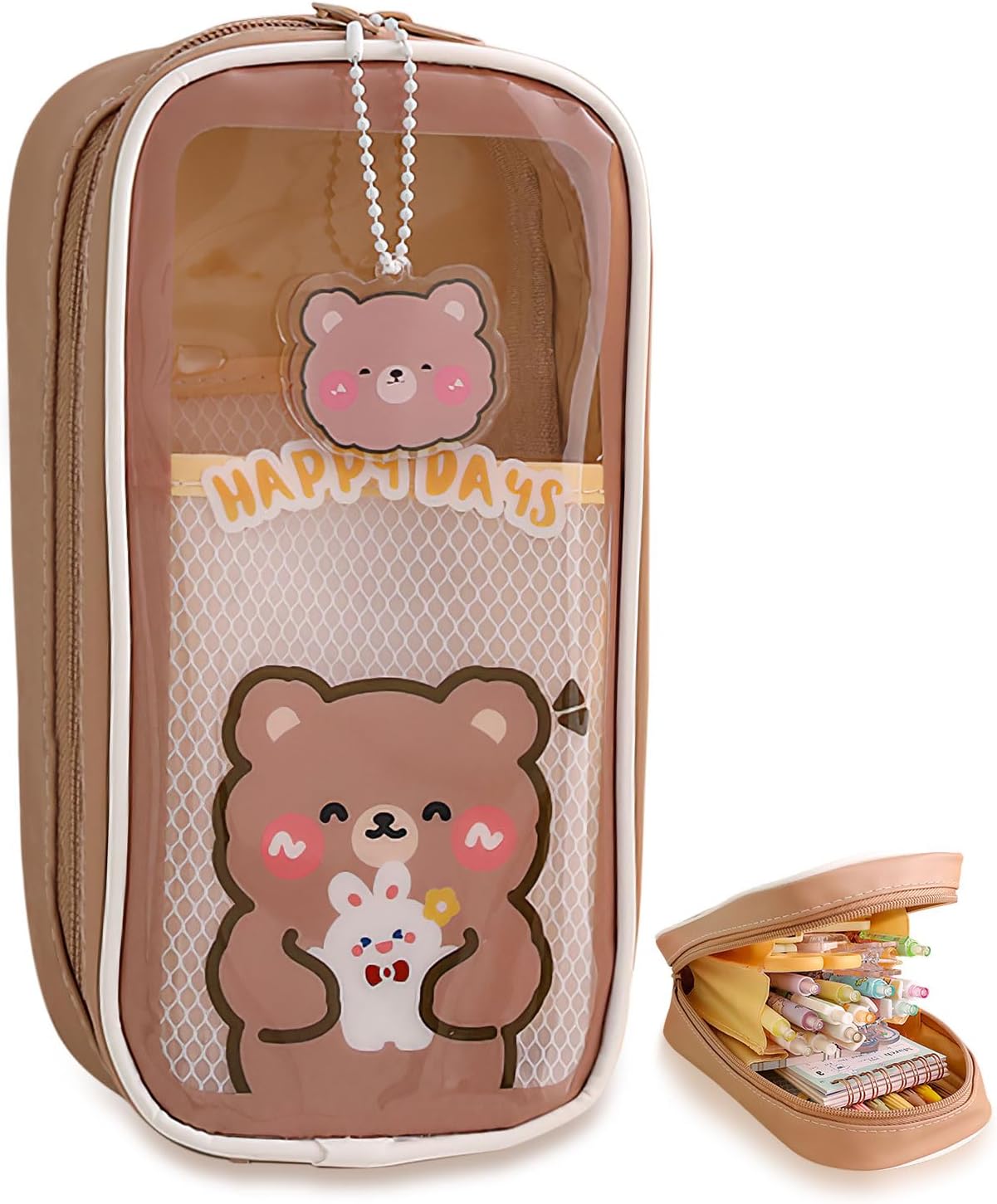 NCOALE Large Pencil Case, Waterproof PVC Exam Pencil Cases Bag with 3