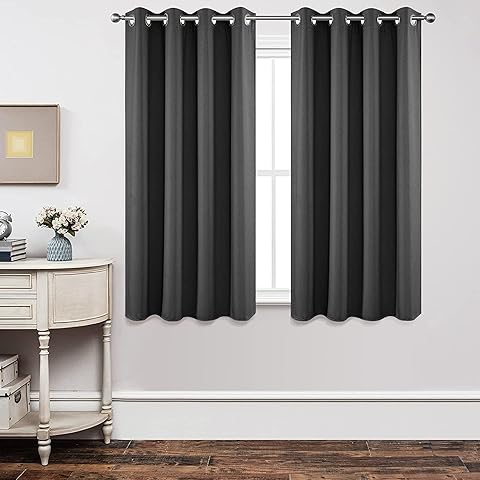 Joydeco Cortinas Salon Opacas 2 Piezas, Cortinas Dormitorio con Ojales Anti Luz Cortina Termica Aislantes Frio y Calor para Salon Curtains Blackout (Gris Oscuro, 2x117x137cm)