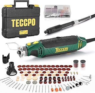 TECCPO Rotary Tool Kit, 110 Accessories, 4 Attachments, Carrying Case, 6 Variable Speed with Flex shaft, Protective Shiel...