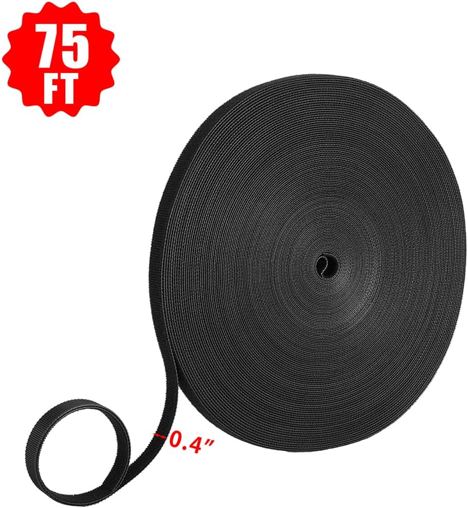 0.4in x 25 Yards Hook and Loop Roll, Reusable Nylon Fastening Cable Ties, Self Gripping Wire Management Roll for Home Office Cord Organization, (1, Black)