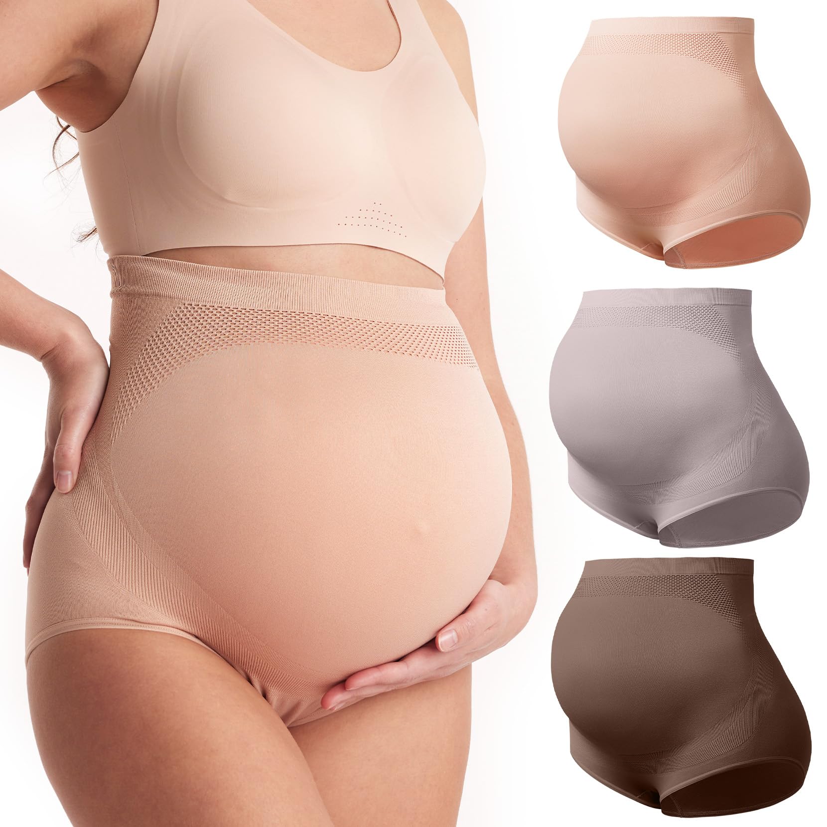 Momcozy Women's Maternity Underwear, High-Waist Seamless Over-Bump Briefs