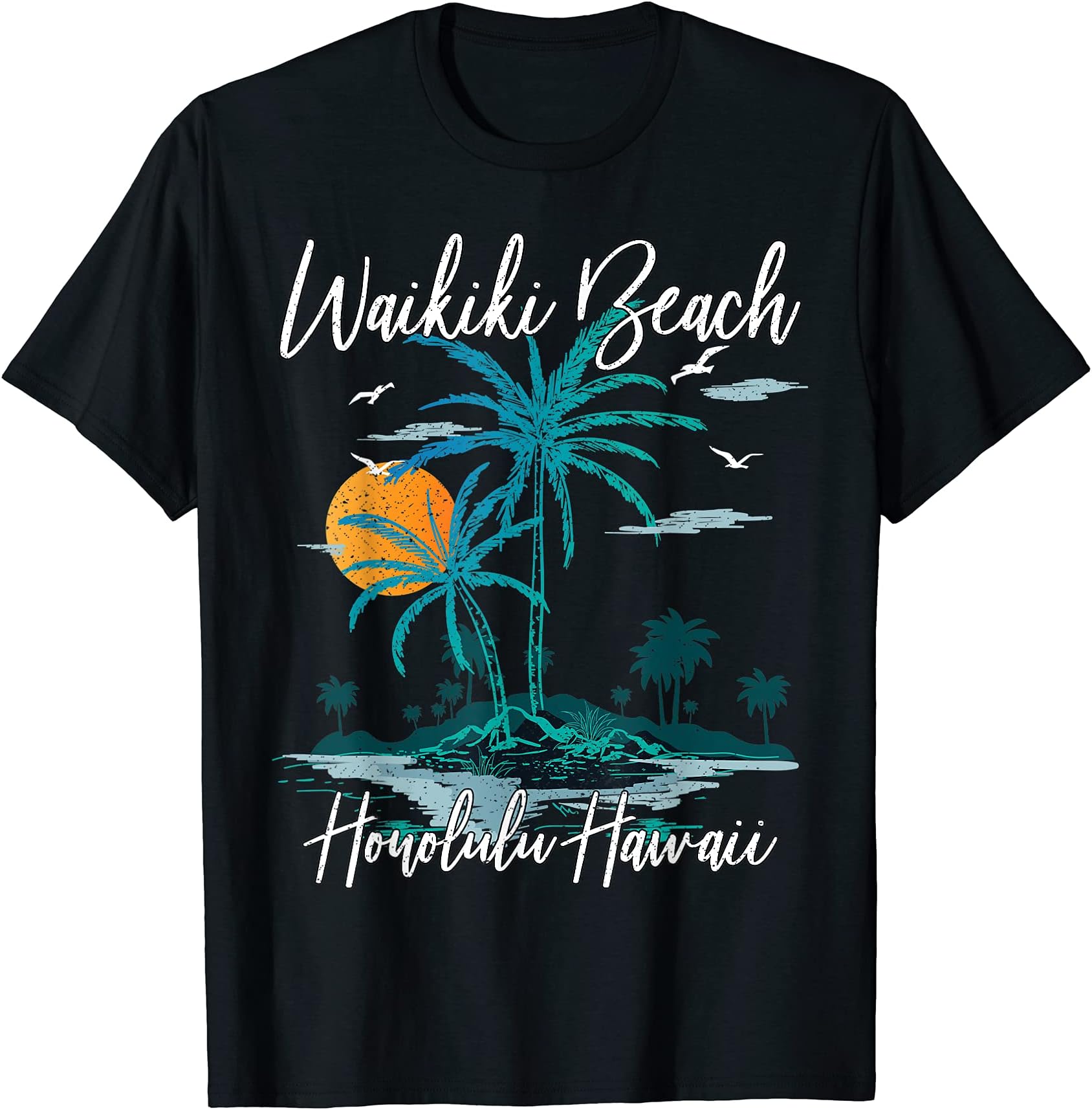 Summer Vacation Waikiki Beach GiftsFamily Vacation Retro Sunset Honolulu Hawaii Waikiki Beach T-Shirt for Men Women KidsOEKO-TEX STANDARD 100