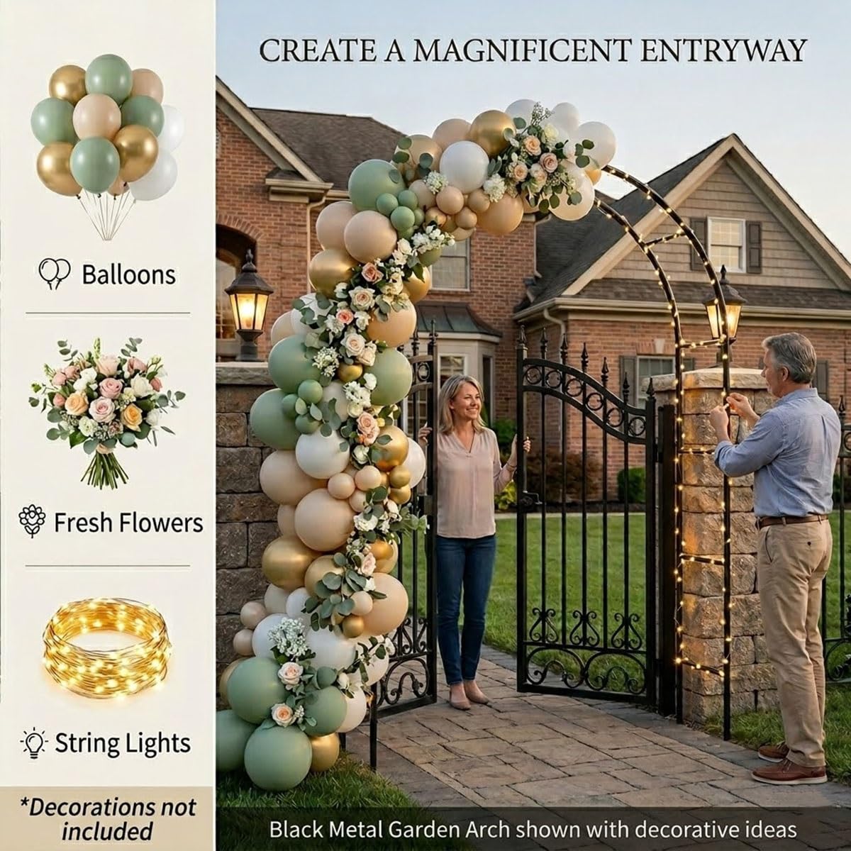 120x220cm 200x230cm Arche de Jardin en Métal, Support Tuteur Treillis pour Plantes Grimpantes Rosiers, Arceau Pergola Gloriette pour Extérieur Décoration de Mariage(Noir,W300 xH220cm)