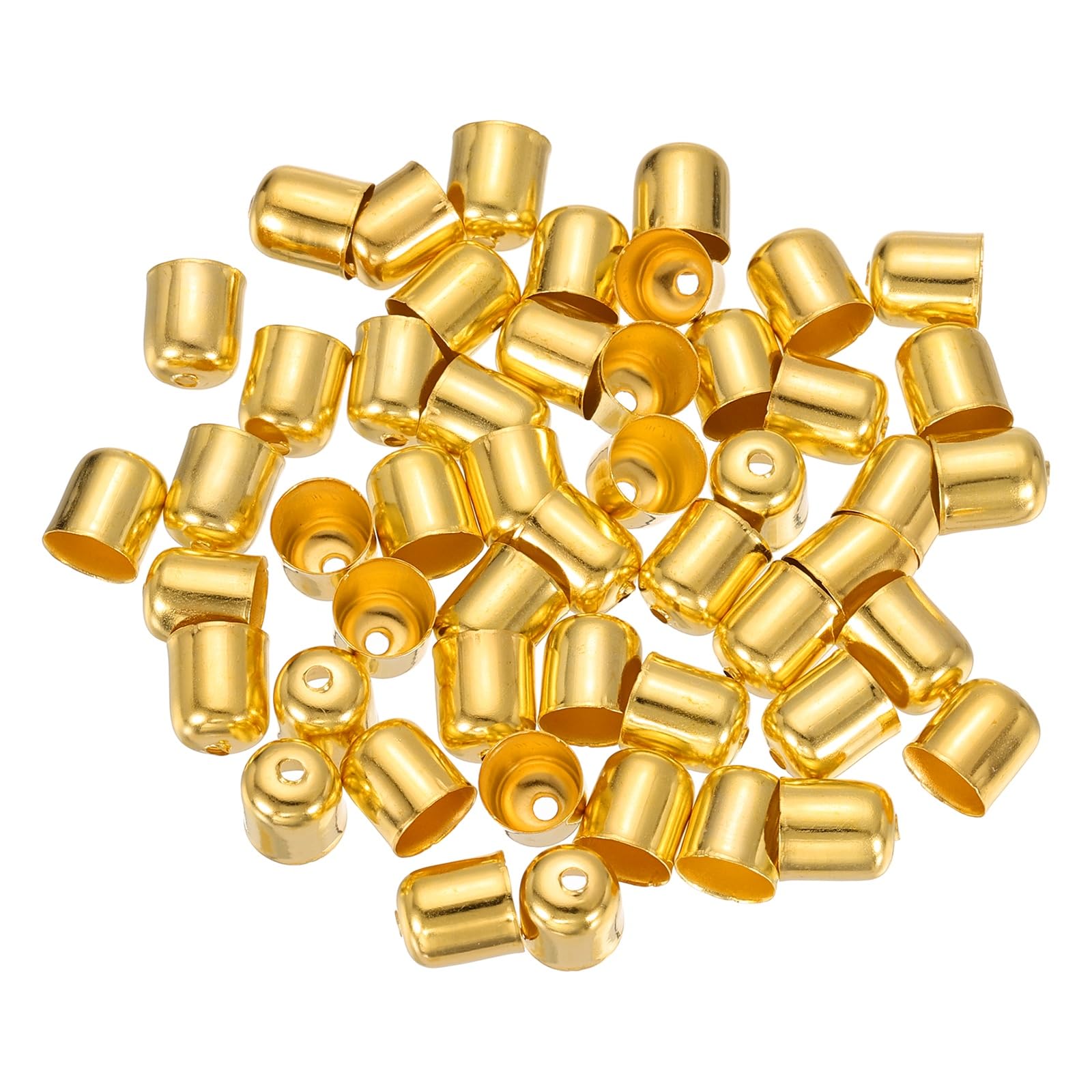 sourcing map 50 Pcs Tassel Leather Cords Buckle End Tip Cap, Leather & Metal Cord Ends Suede Fiber Crimps Beads Caps for Jewelry Making DIY Pendant Bracelet Necklace, Gold (7x8mm)