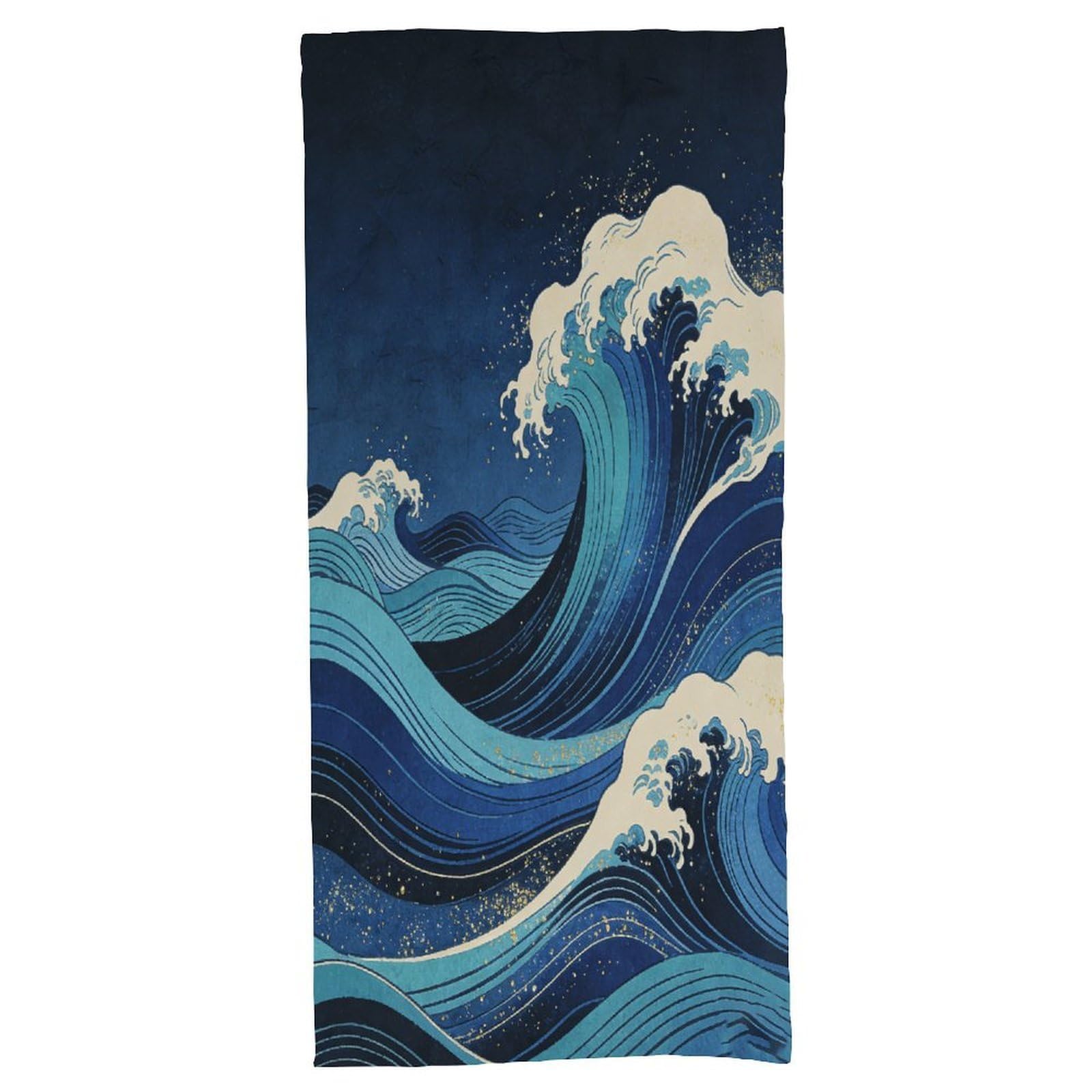 Fodpand Style Japanese Art Wave Bath Towel, Highly Absorbent & Quick Drying Beach Towel, Compact & Lightweight Pool Towel For Bathroom, Beach, Pool, Gym, Spa, And Hotel Use