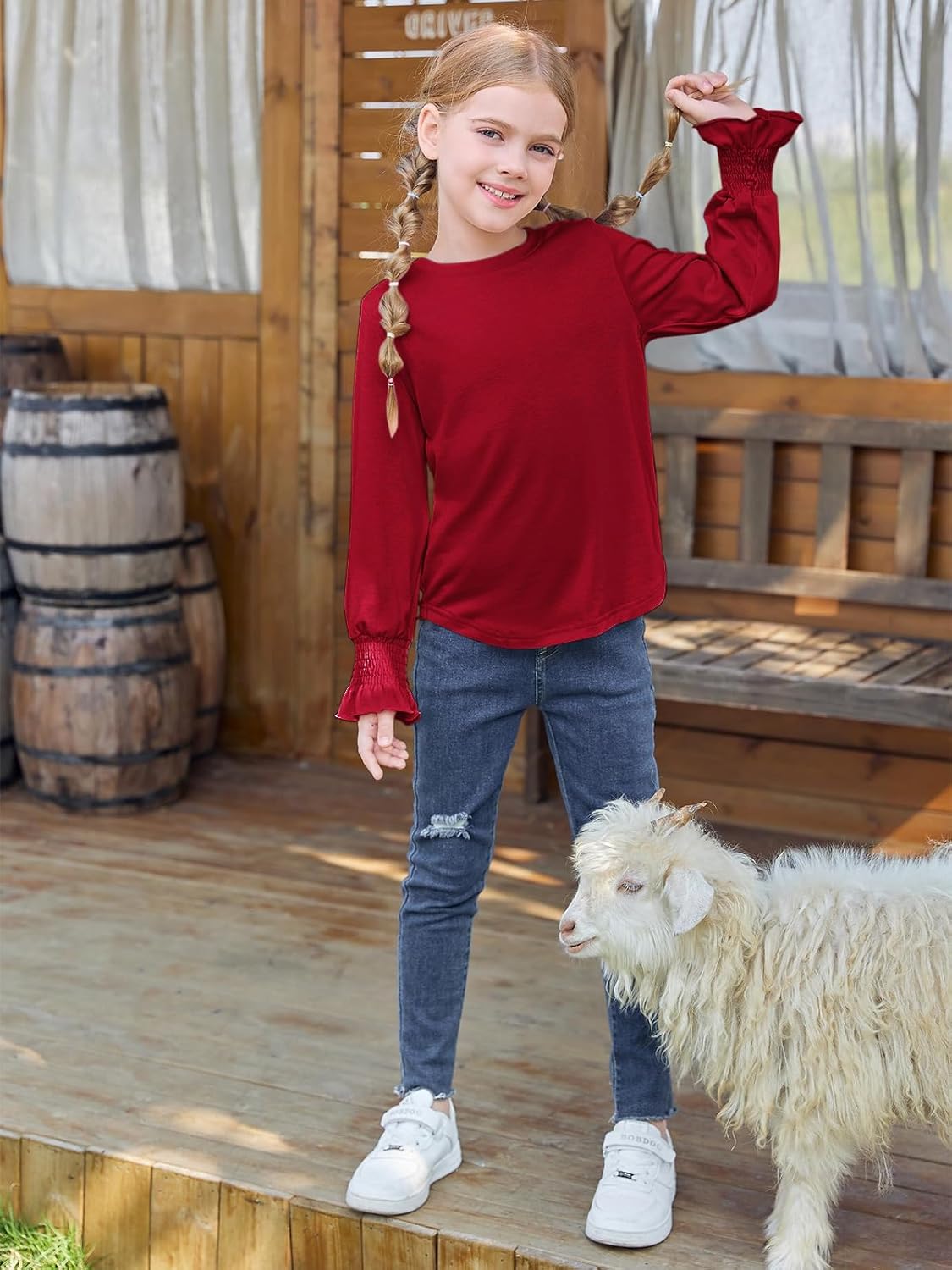 Haloumoning Girls Long Sleeve Shirts Kids Fashion Crew Neck Tunic Tops Blouse 5-14 Years - Image 5