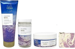 Bath & Body Works Aroma Calming Skies Lavender Peppermint - Trio Gift Set - Moisturizing Body Wash Shower Steamers and Body Butter with a Lavender Dream Bar Soap - Full Size