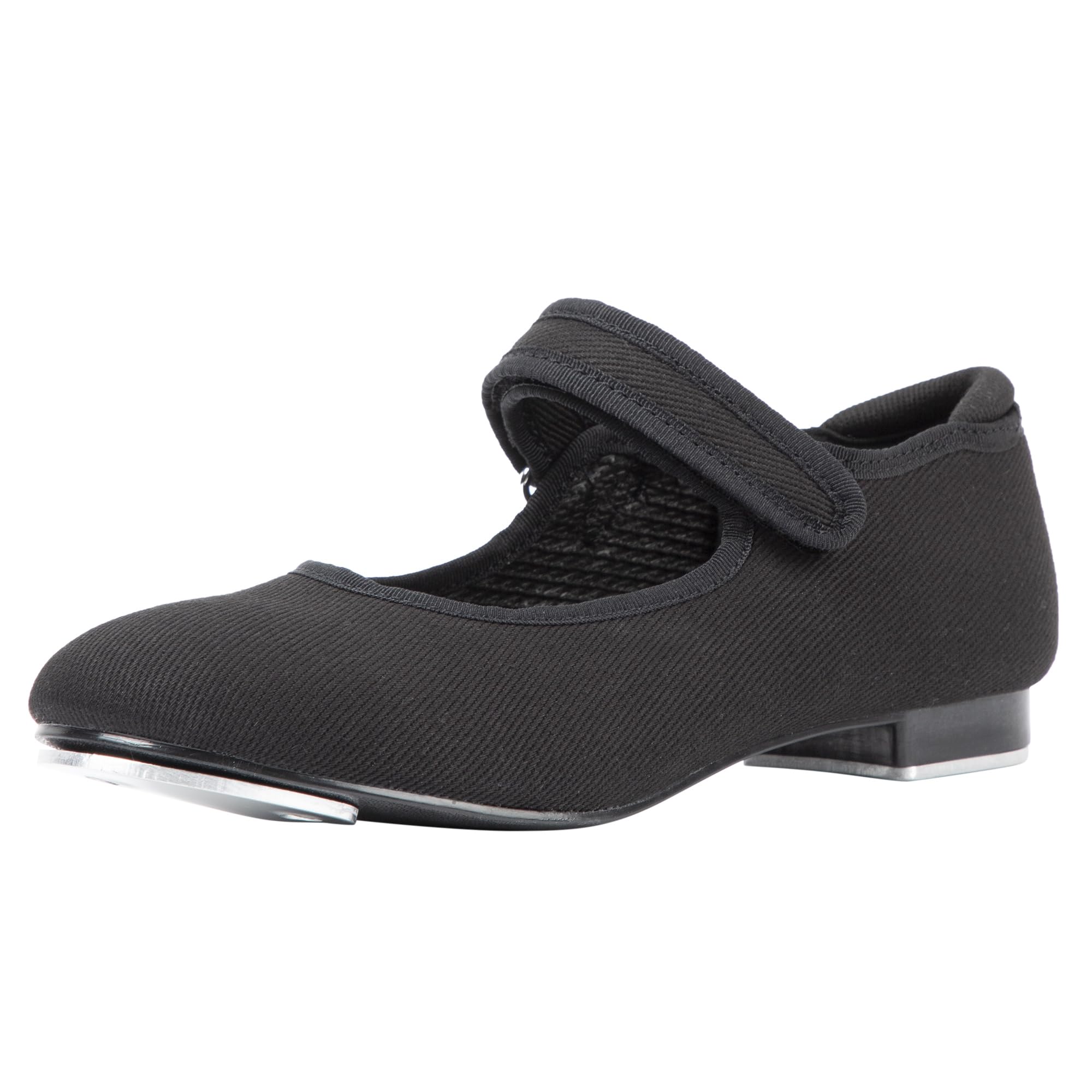Linodes Canvas Upper Economy Unisex-Child Easy Strap Tap Shoe for Girls and Boys Tap Mary Jane Flat-Black-11M-Little Kid