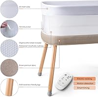 Vista 6 de Cuna Mecedora Automática, Moisés Eléctrico para Bebé con Movimientos Mecedores Automáticos y Ruido Blanco Relajante, Cuna Junto a la Cama para Bebé