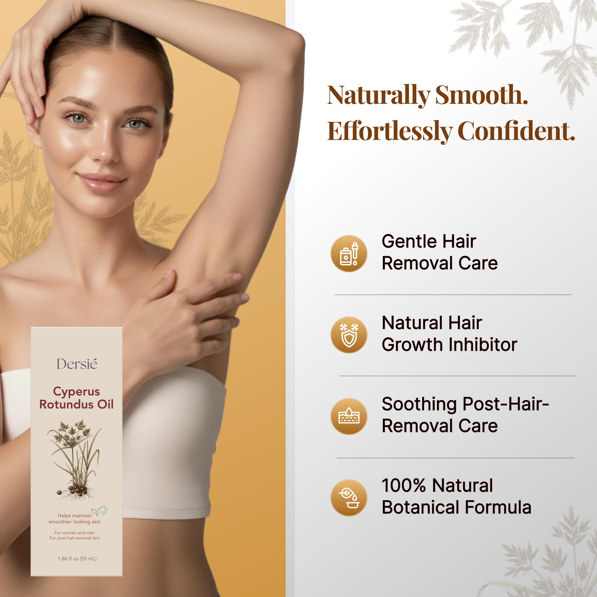 Dersie Cyperus Rotundus Oil: Cyperus Rotundus Oil for Hair Removal – Natural Hair Growth Inhibitor for Unwanted Face & Body Hair Reduction – Soothing Daily Skin Oil with Post-Hair-Removal Care (55 mL) - 4