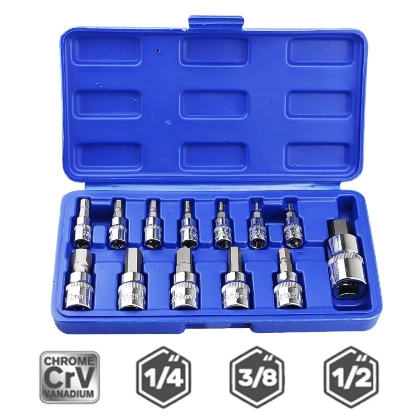 Kit d'outillage mécanique 3/8 "" 1/4 "" 1/2 "" 13 Jeux De Têtes À Manchon Universelles Jeu De Mèches Hexagonales Adaptateur De Foret SAE Et Douilles De Taille Métrique Clé À Douille