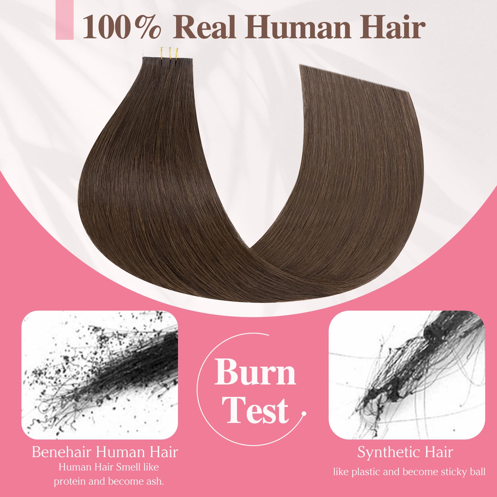 Benehair Invisible Tape in Injected Hair Extensions Real Human Weft Remy Natural Real Hair Extension Straight 10 Pcs #2 Dark Brown 14 Inches (20g) - Image 4