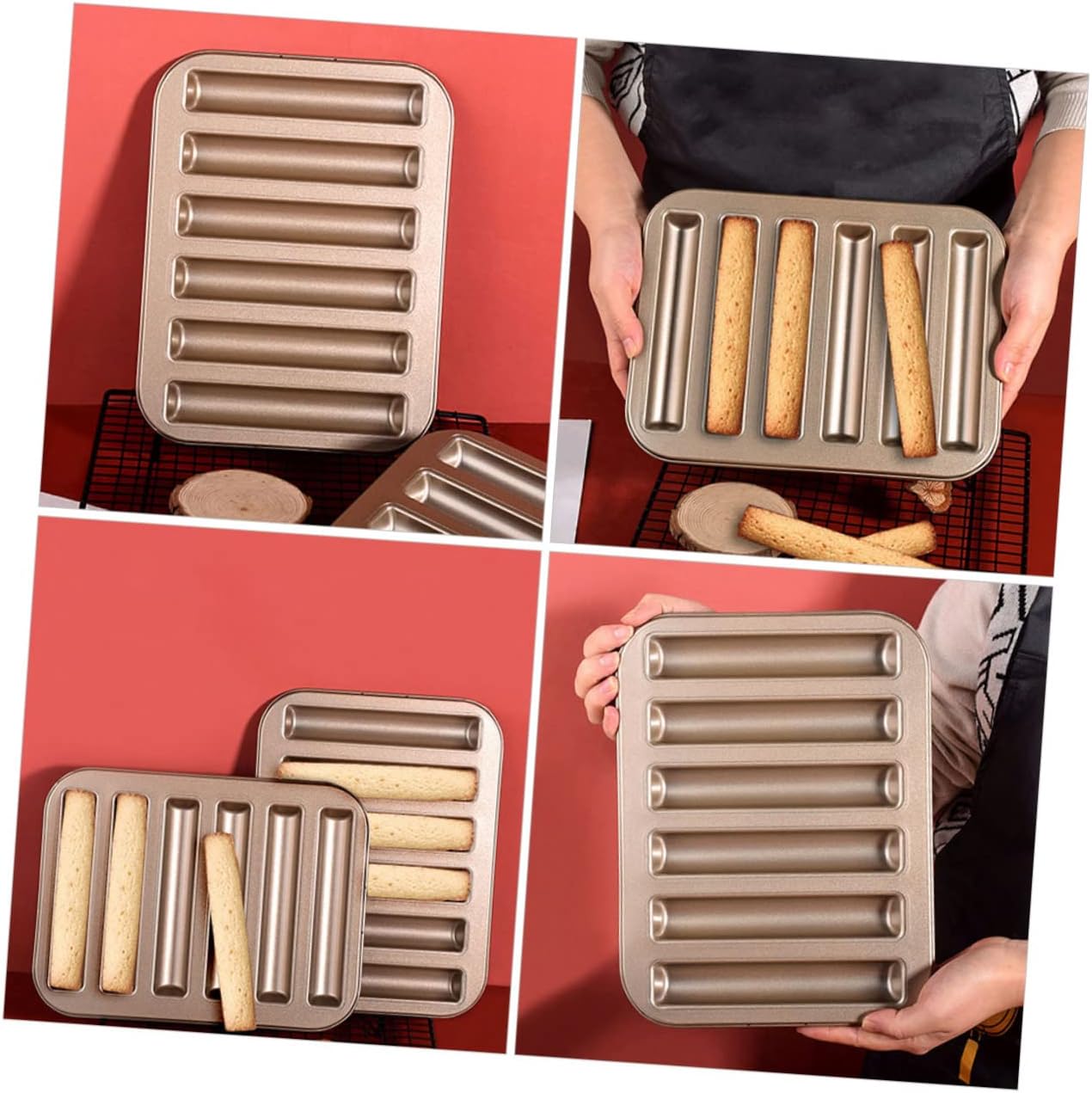 Metal Baking Mold for Cakes Non-stick Cavity Finger Cookie Tray Bakeware Tool for Home Oven Use Finish for Bread Cookies Easy Release Design