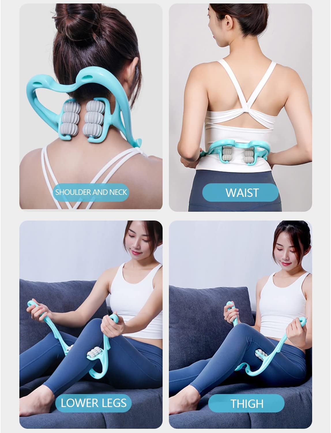 HaSeftni Neck Massager, Trigger Point Roller Massager for Pain Relief deep Tissue Handheld Shoulder Massager Tool with 6 Balls Massage Point Suitable for Legs Waist Neck and Shoulder Relaxer (Blue) : Health & Household