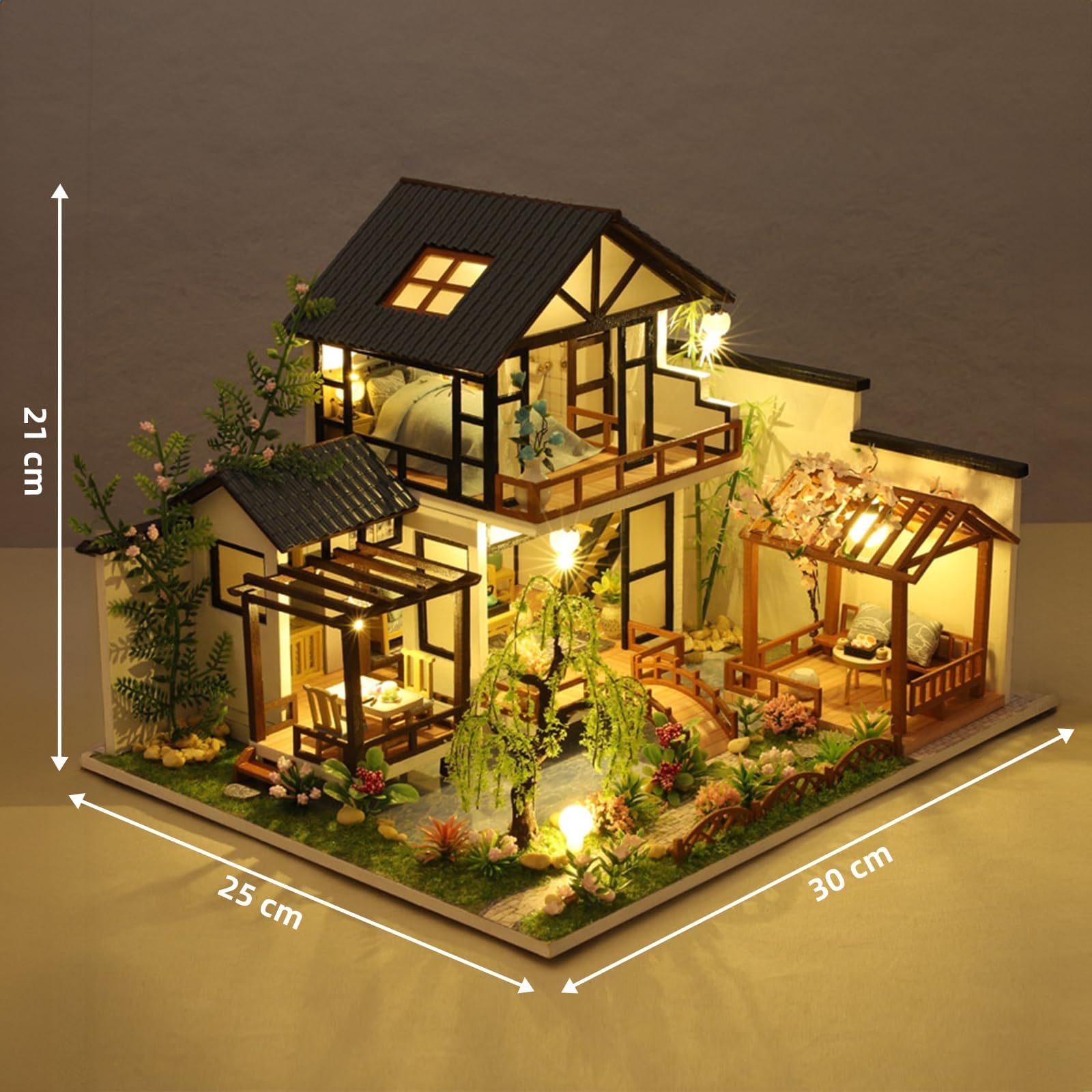 Cuteefun Kit de Casa en Miniatura de Bricolaje para Adultos para Construir, Modelo de Casa de Manualidades con Muebles, Música y Herramientas, Haz tu Propio Regalo, Villa Oriental
